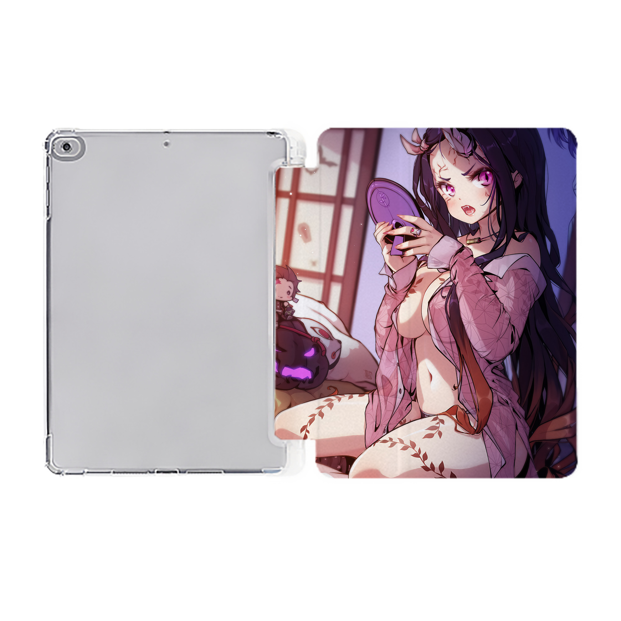 （画像用） 鬼滅の刃（きめつのやいば）竈門 禰󠄀豆子／かまど ねずこ Kamado Nezuko IPad ケース ペン収納付き 三つ折りスタンド PUレザー×シリコン 対応機種9.5/10.5/10.9インチ